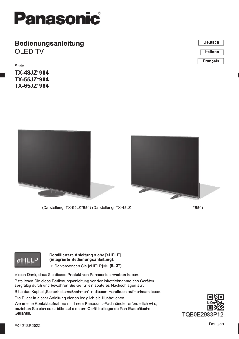 Page 1 de la notice Guide de démarrage rapide Panasonic TX-48JZW984