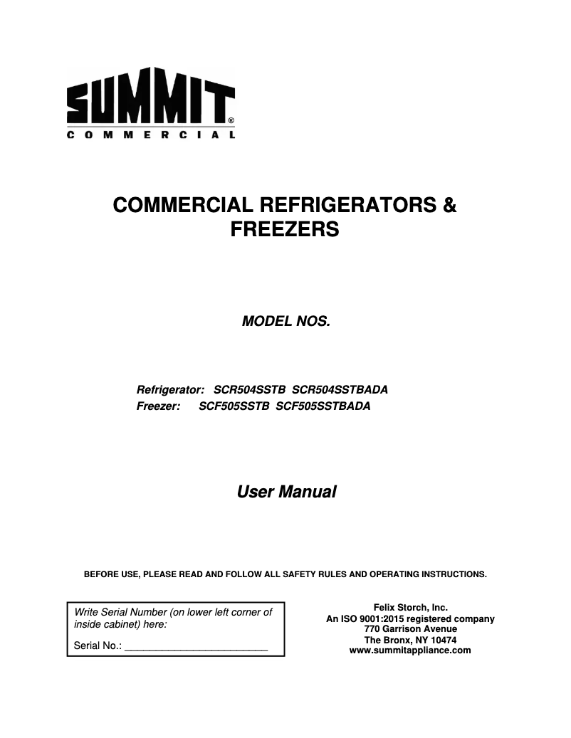 Page 1 de la notice Manuel utilisateur Summit SCR504SSTBADA