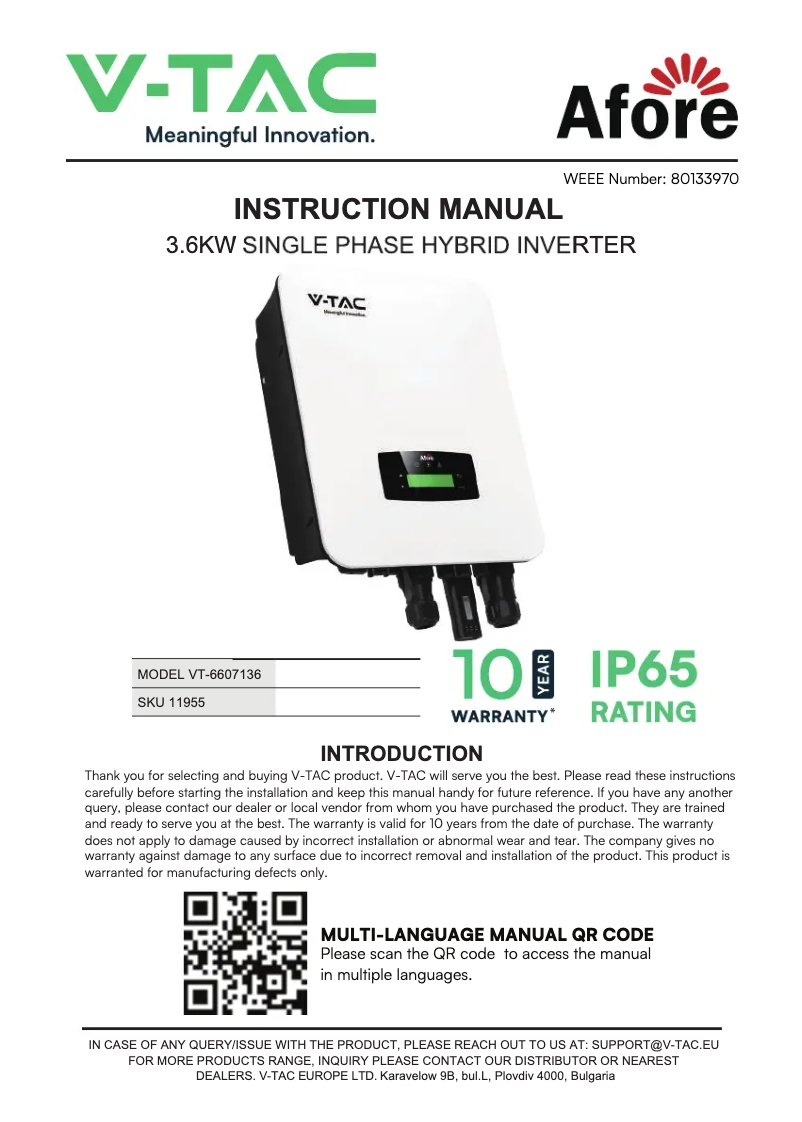 Page n°1 - Manuel utilisateur V-TAC VT-AF3.6K-SL