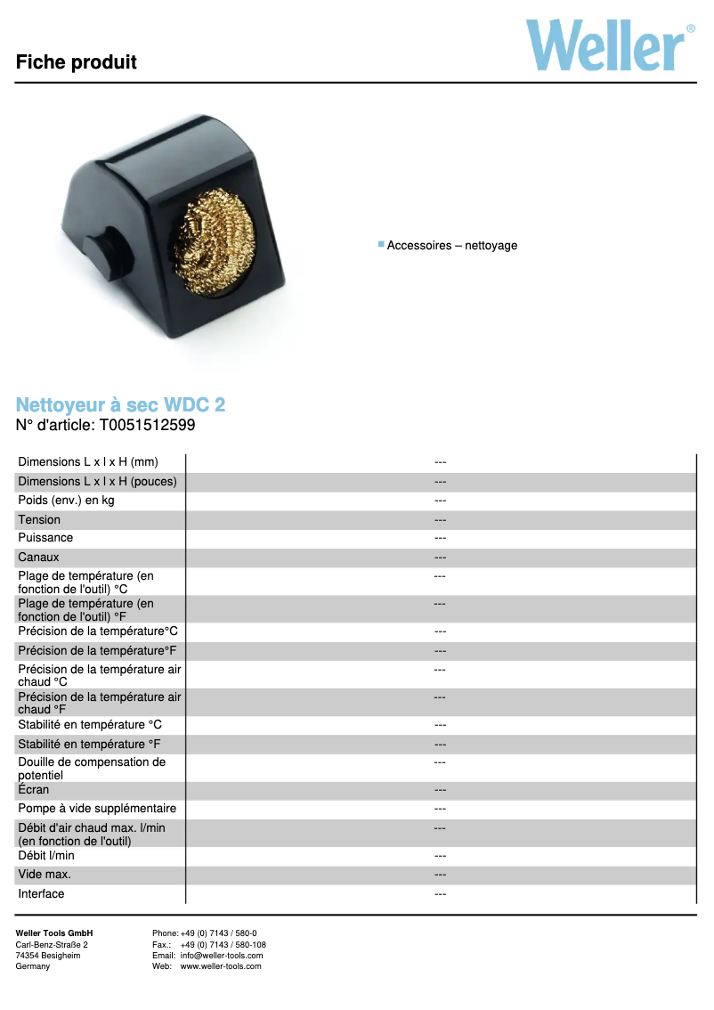 Page n°1 - Fiche technique Weller 2 Trockenreiniger