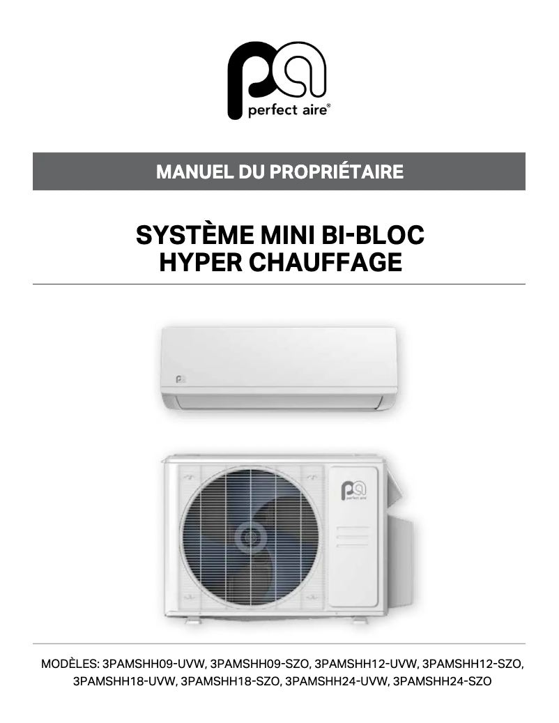 Page 1 de la notice Manuel utilisateur Perfect Aire 3PAMSHH18-SYS