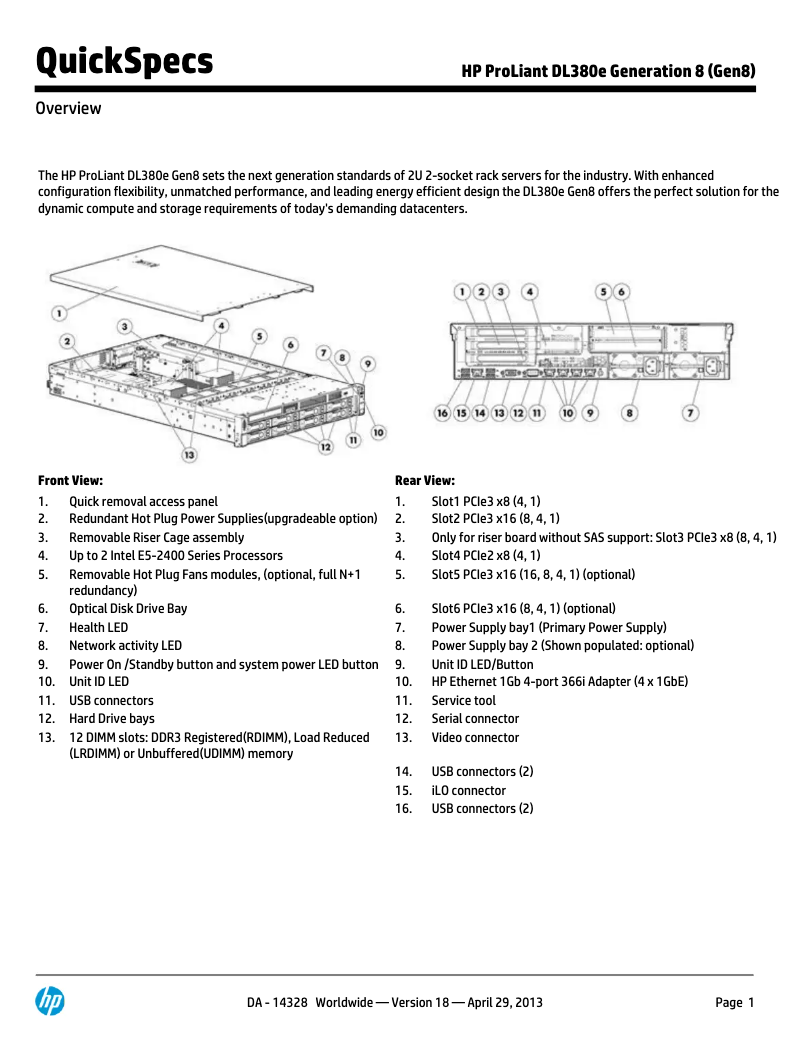 Image de la première page du manuel de l'appareil ProLiant DL380e Gen8
