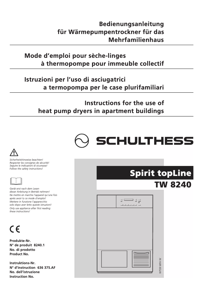 Página 1 del manual Manual de usuario Schulthess Spirit TopLine TW 8240