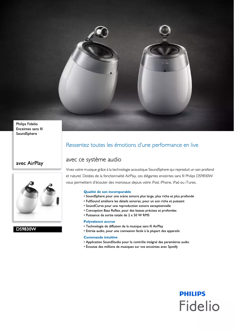 Page n°1 - Fiche technique Philips Fidelio DS9830W