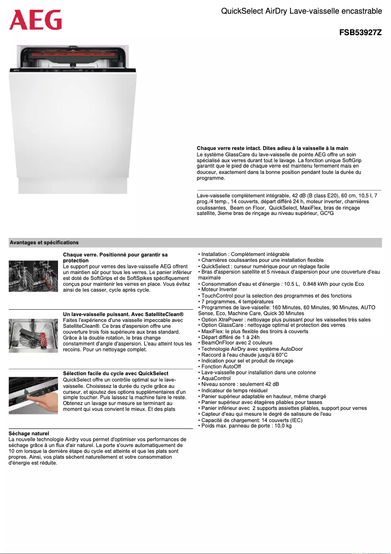 Page 1 de la notice Fiche technique AEG FSB53927Z