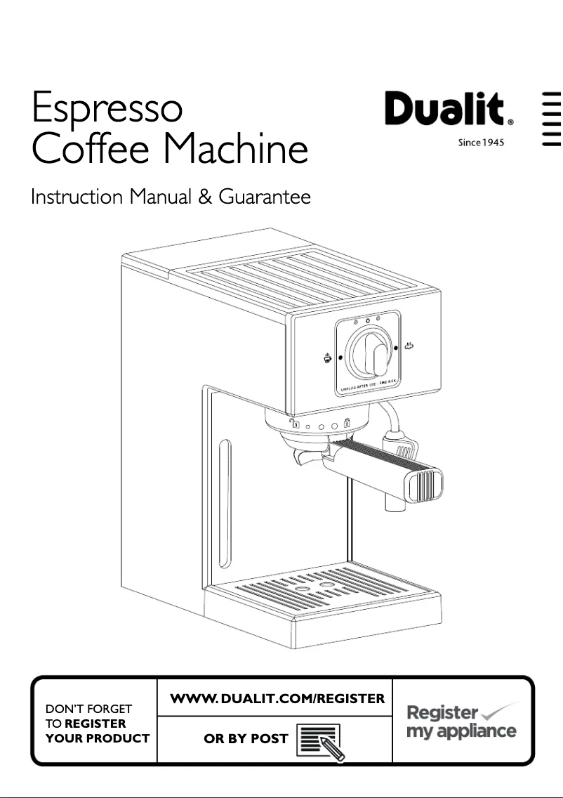Page 1 de la notice Manuel utilisateur Dualit Espresso Coffee Machine