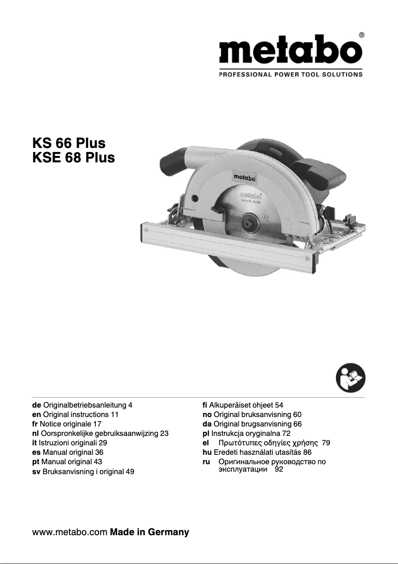 Page 1 of the manual User Manual Metabo KSE 68 Plus