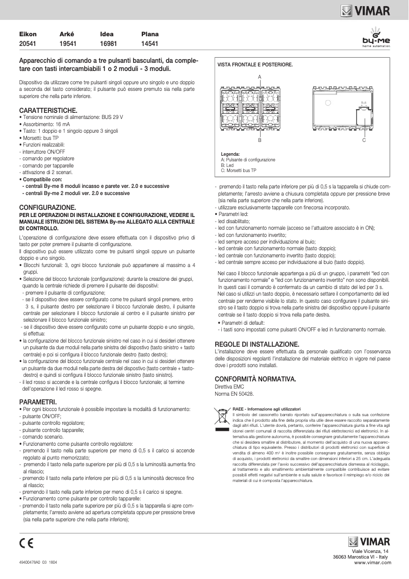 Page n°1 - Manuel utilisateur Vimar R20541