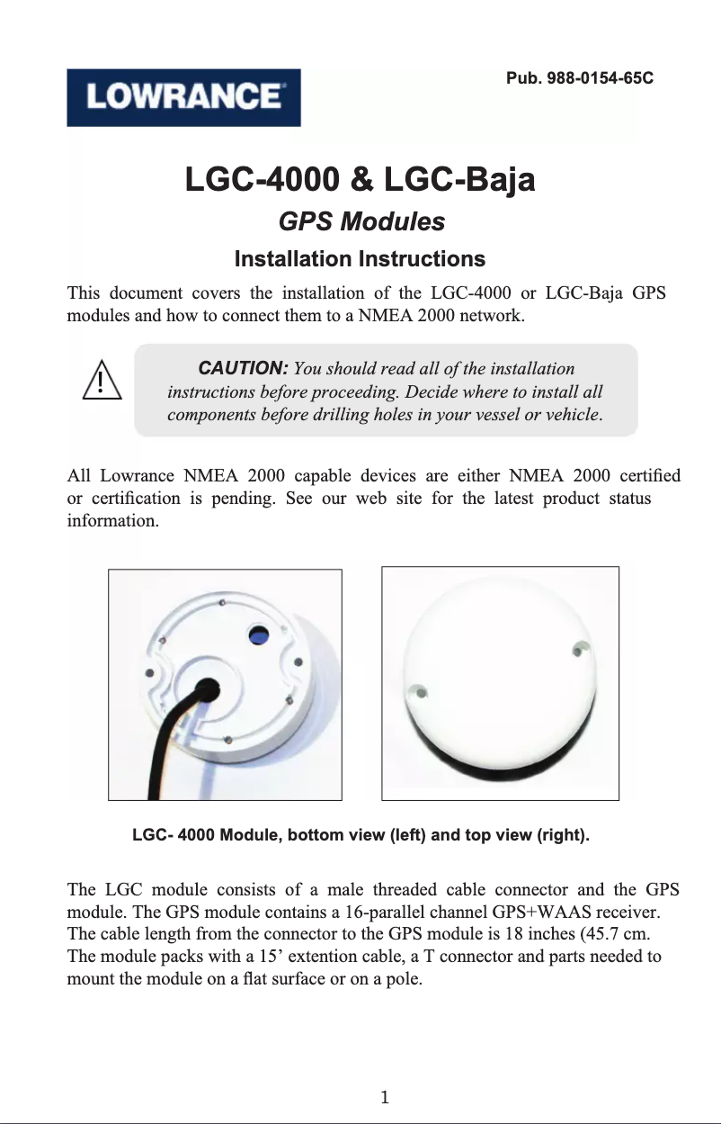 Page n°1 - Manuel utilisateur Lowrance LGC-4000