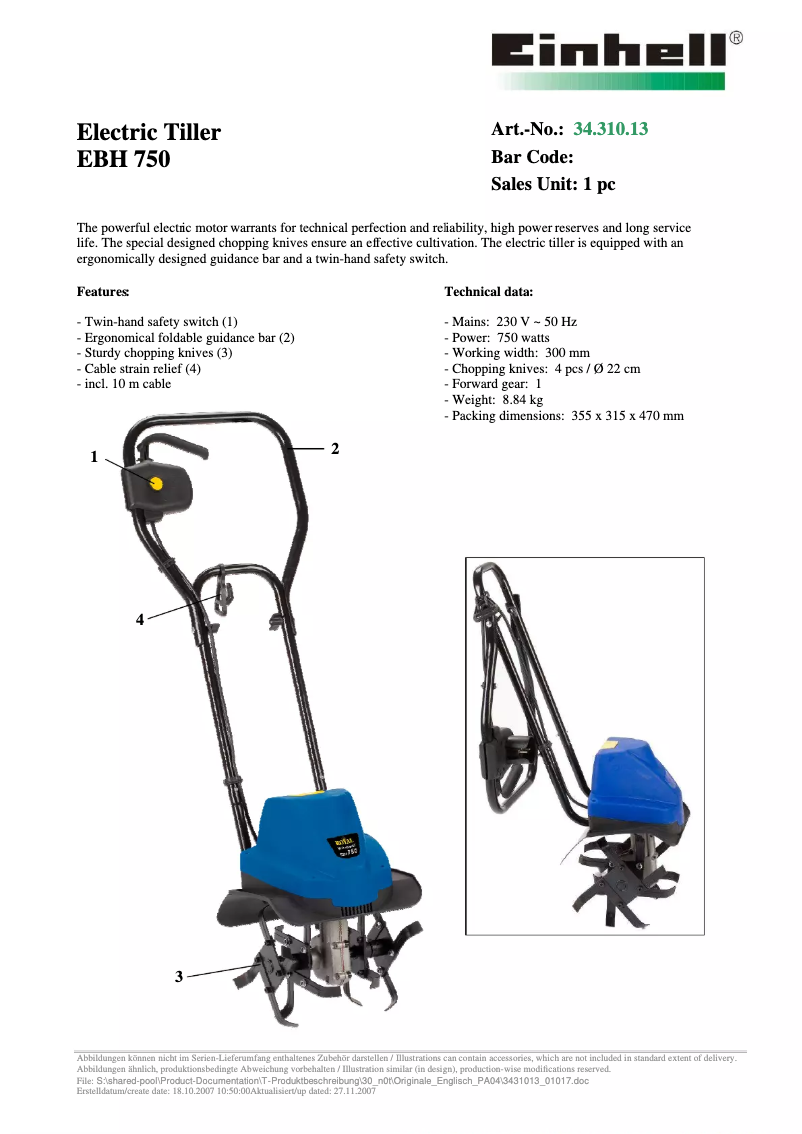 Page 1 of the manual User Manual Einhell Royal EBH 750
