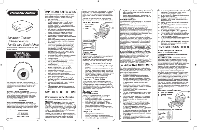 Page 1 de la notice Manuel utilisateur Proctor Silex 25408