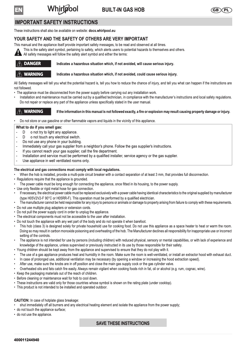 Página 1 del manual Manual de usuario Whirlpool AKW 6423/NB