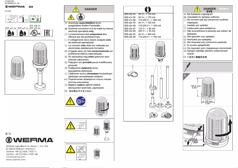 Page 1 de la notice Manuel utilisateur Werma 829