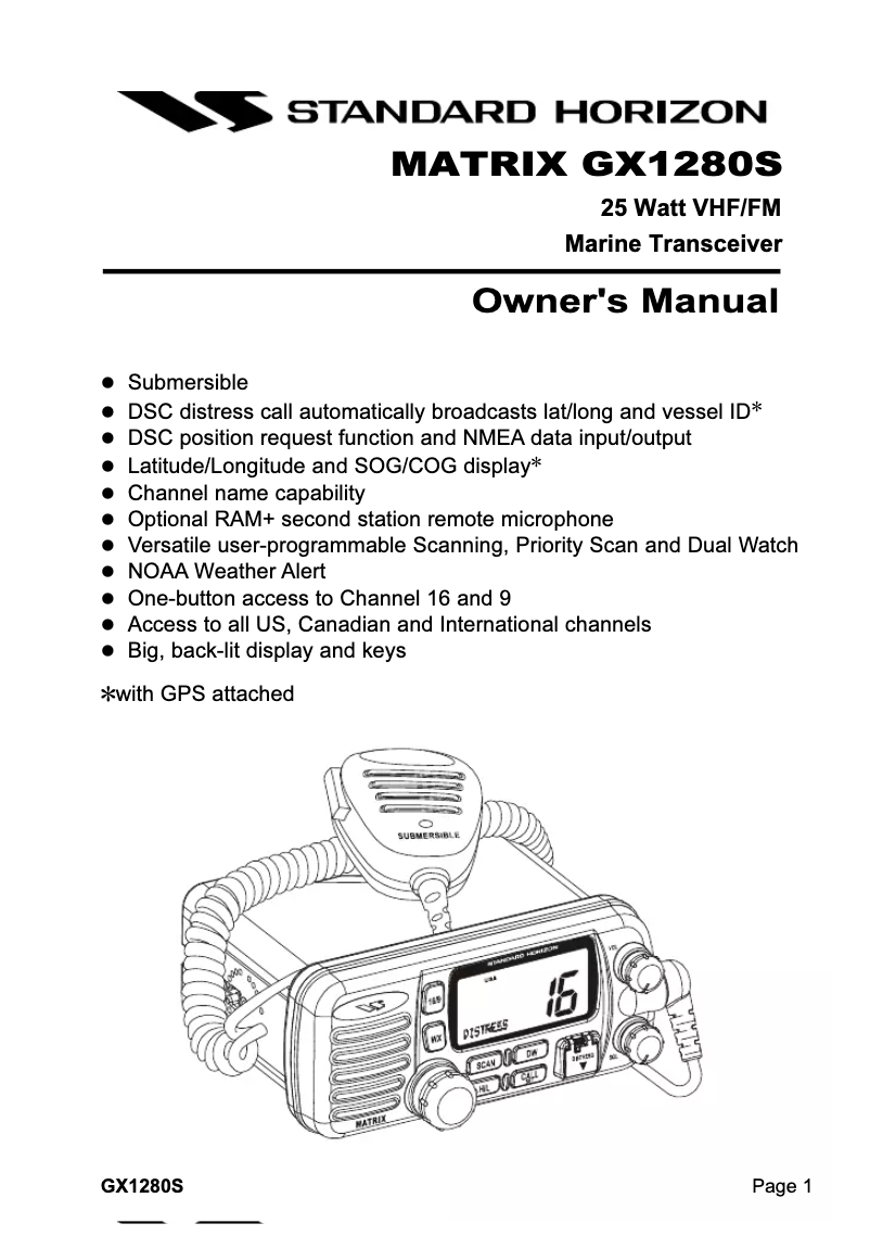 Página 1 del manual Manual de usuario Standard Horizon Matrix GX1280S