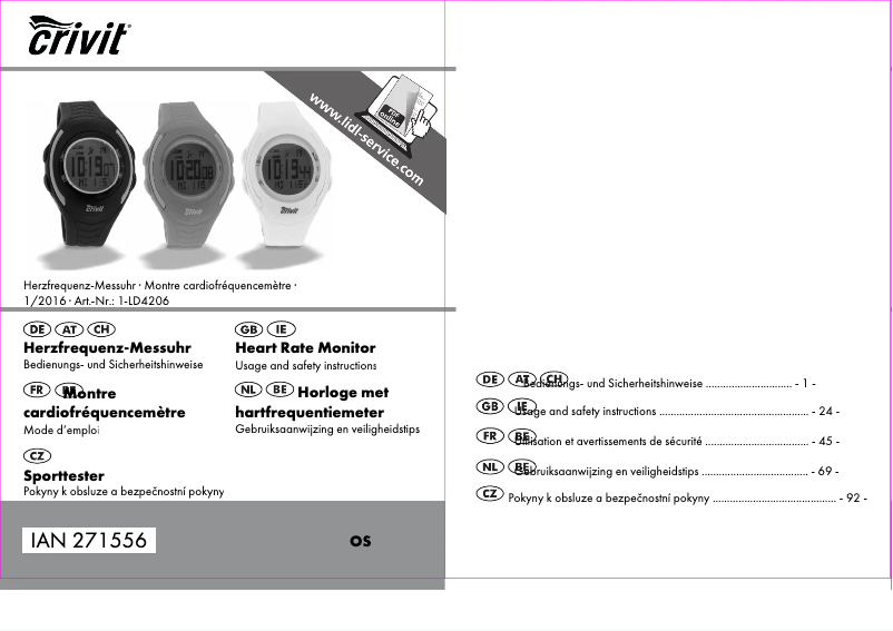 Page 1 de la notice Manuel utilisateur Crivit 1-LD4206