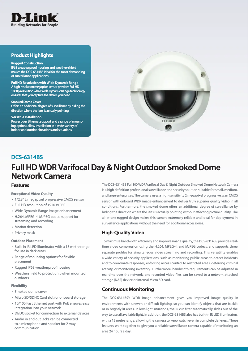 Página 1 del manual Ficha técnica D-Link DCS-6314BS