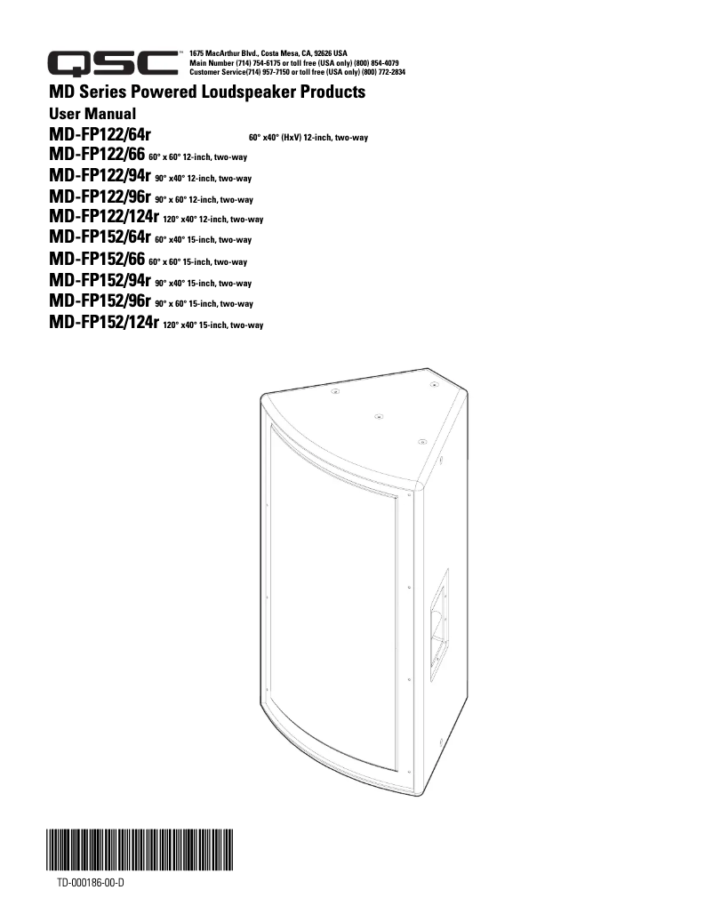 Page 1 de la notice Manuel utilisateur QSC MD-FP122-64r