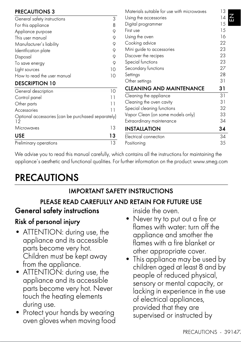 Page n°1 - Manuel utilisateur Smeg SOA4102M1G