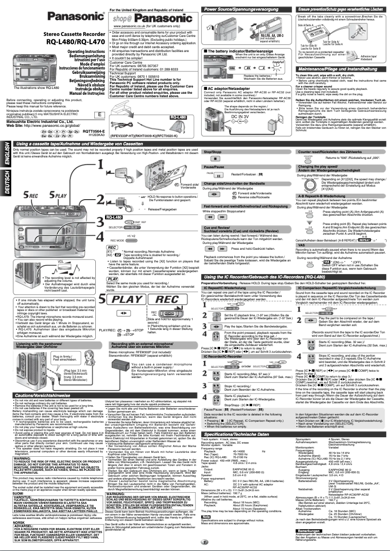 Página 1 del manual Manual de usuario Panasonic RQ-LA480