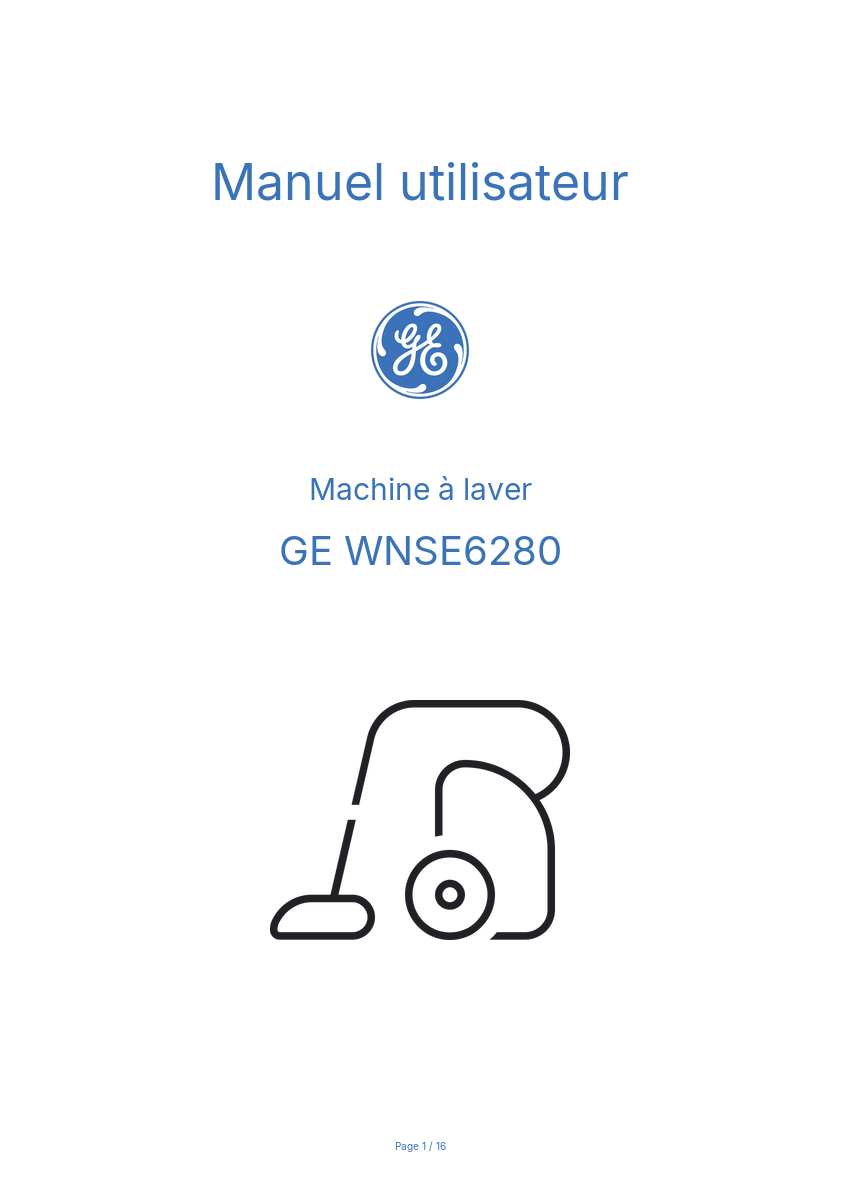 Page n°1 - Manuel utilisateur GE WNSE6280