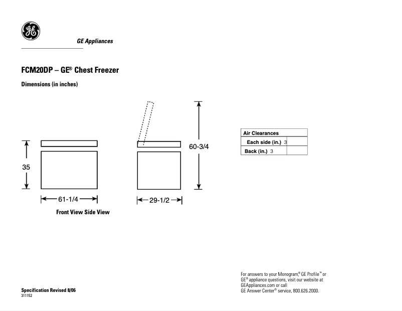 Page 1 de la notice Fiche technique GE FCM20DPWH