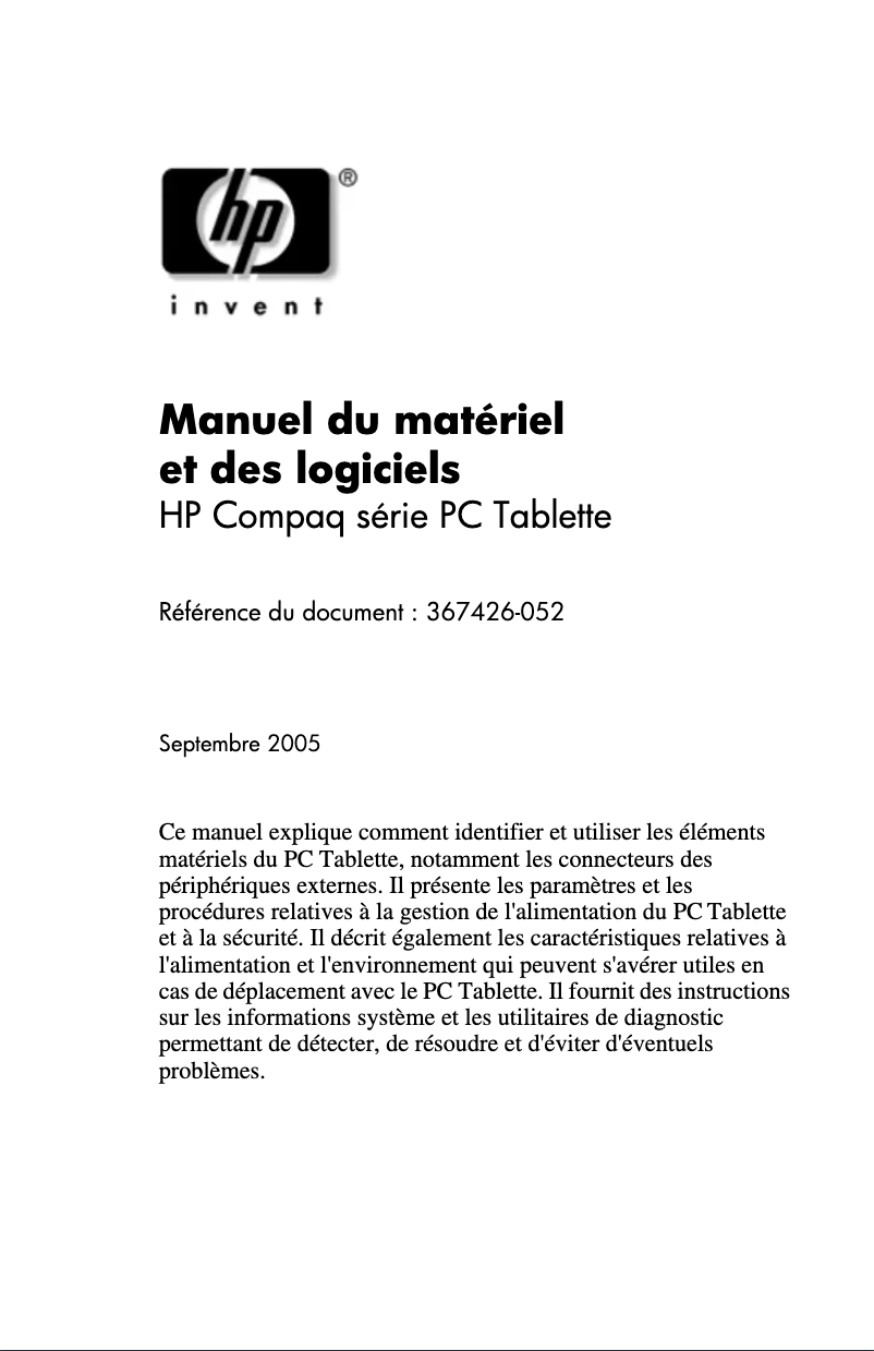 Image de la première page du manuel de l'appareil Compaq tc4200