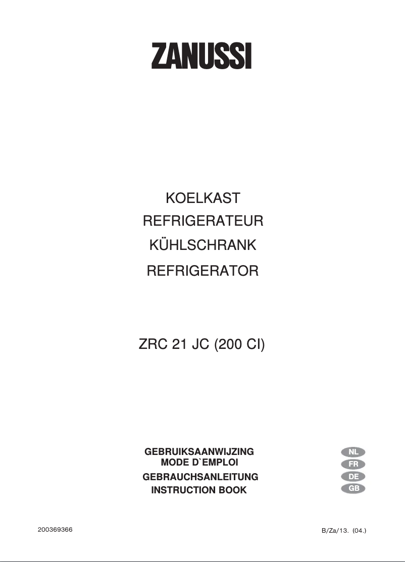 Page 1 de la notice Manuel utilisateur Zanussi ZRC 21 jc