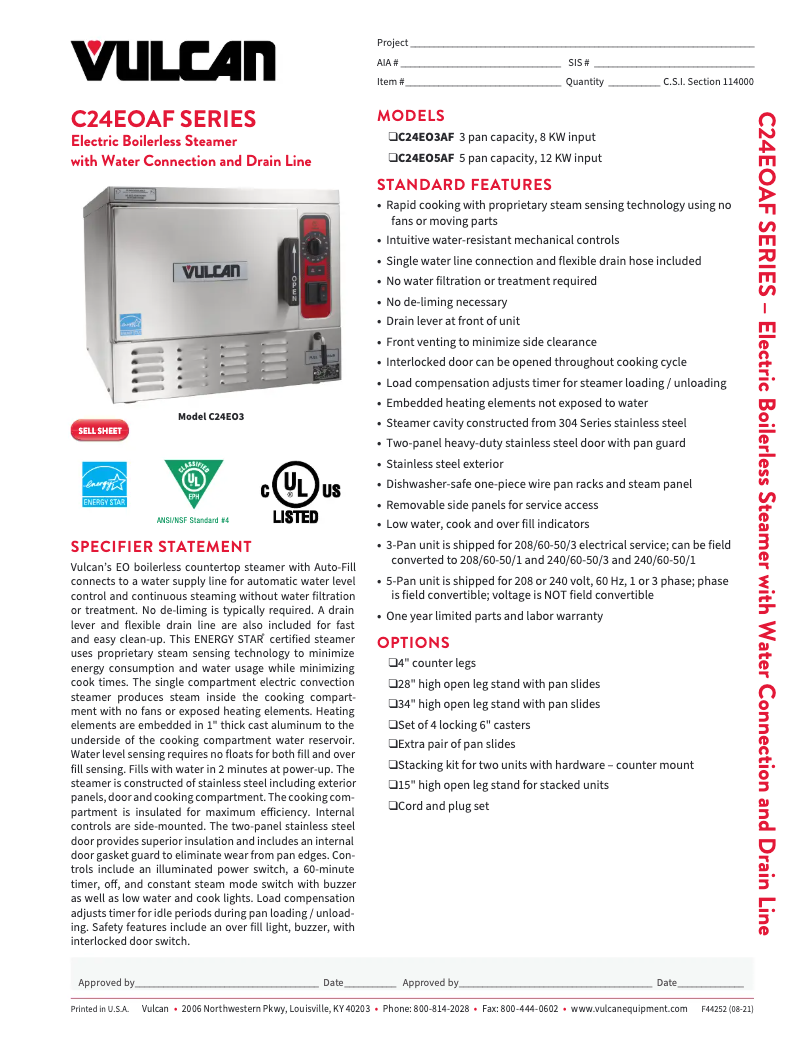 Page 1 de la notice Fiche technique Vulcan C24EO5