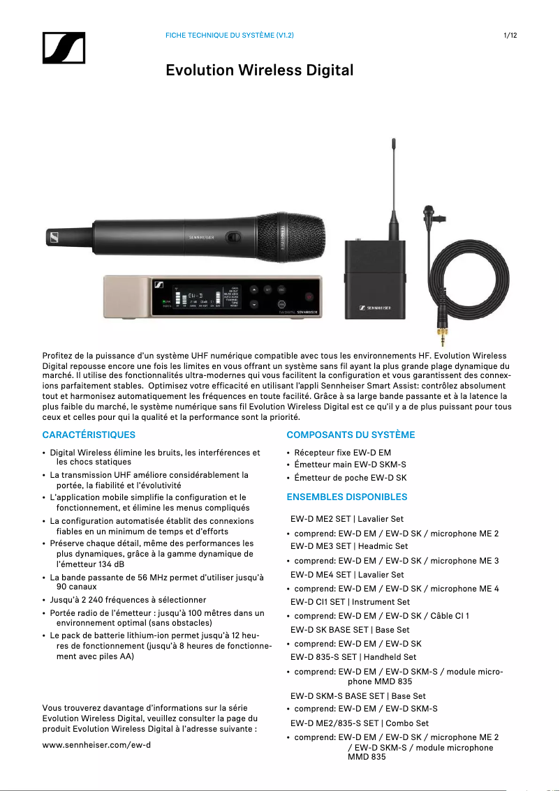 Page n°1 - Fiche technique Sennheiser Evolution Wireless Digital