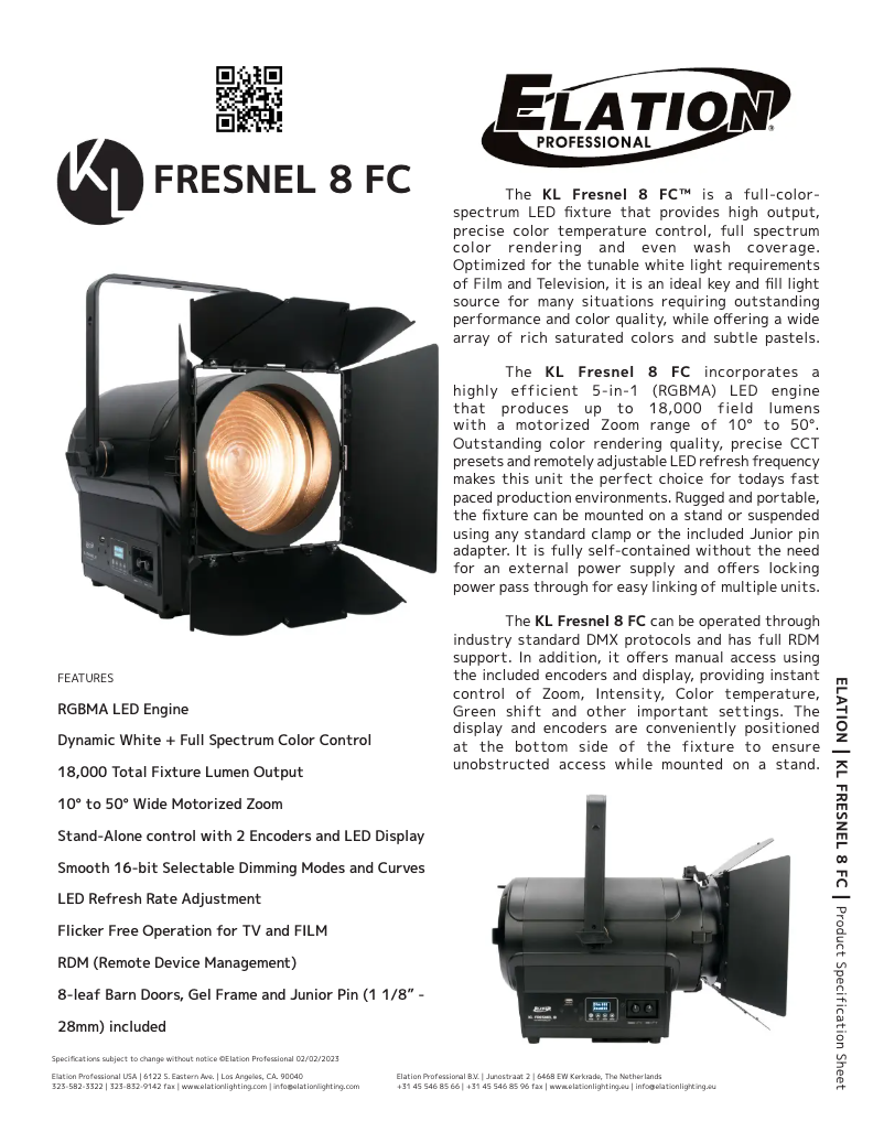 Página 1 del manual Ficha técnica Elation KL Fresnel 8 FC