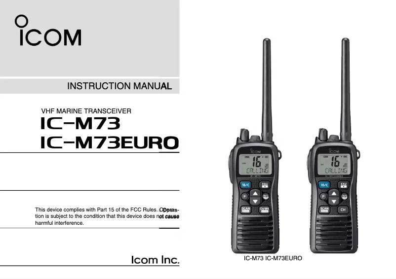 Image de la première page du manuel de l'appareil IC-M73 Euro