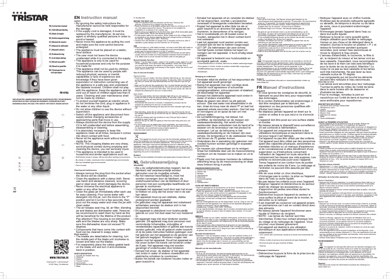 Page 1 de la notice Manuel utilisateur TriStar PD-8782