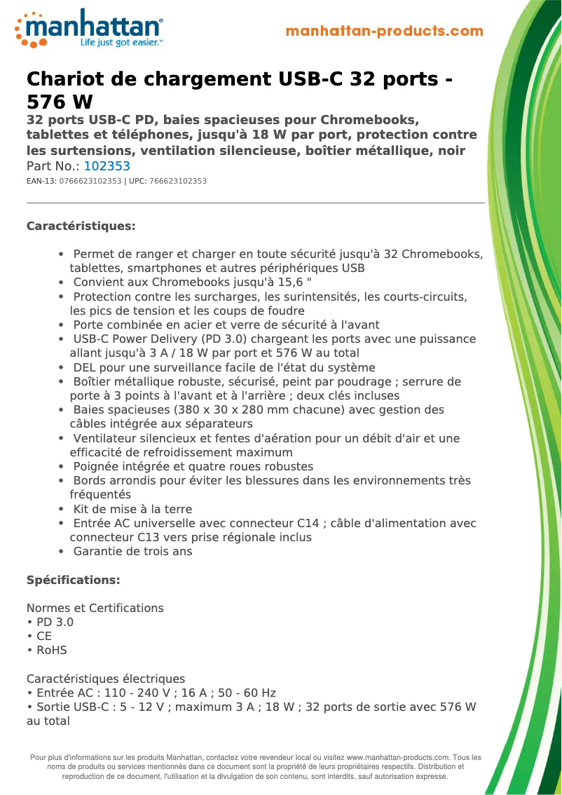 Page n°1 - Fiche technique Manhattan 102353