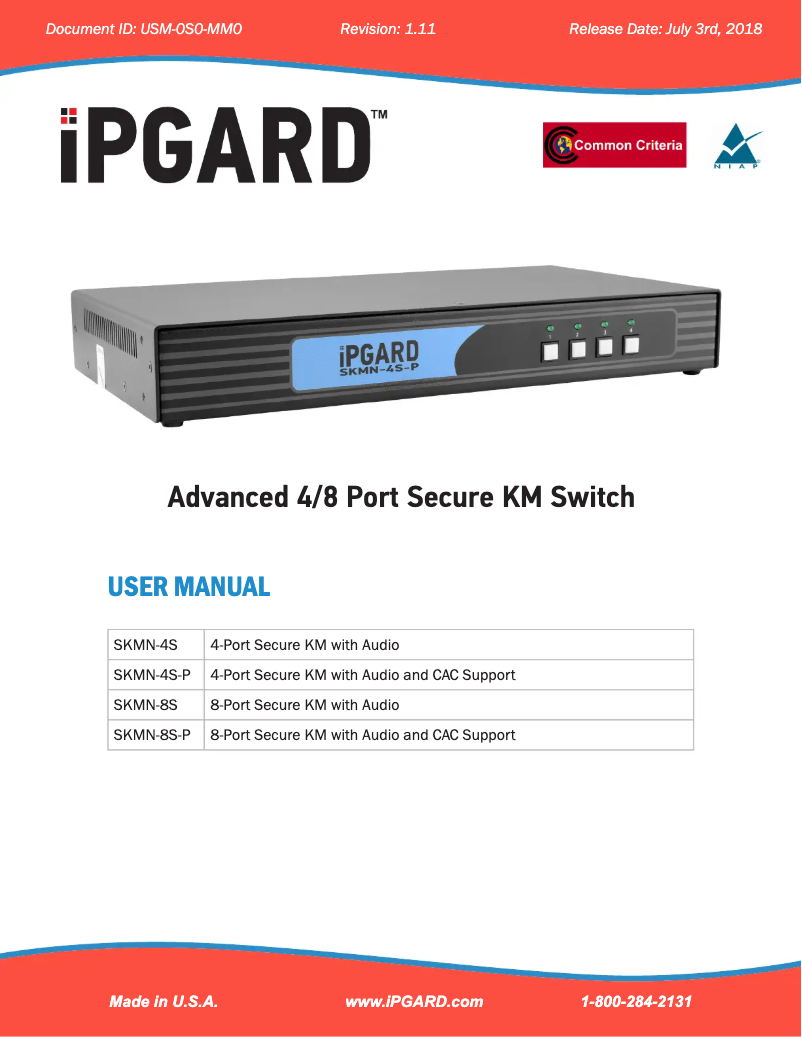 Page n°1 - Manuel utilisateur iPGARD SKMN-8S-P
