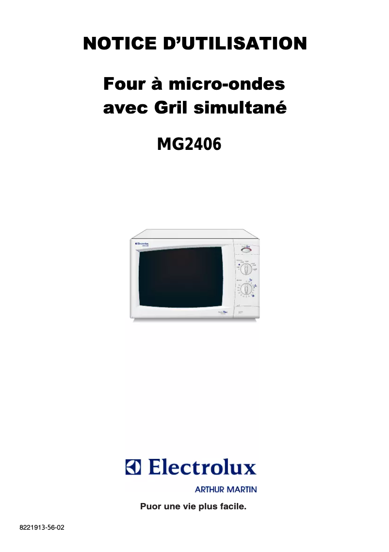 Page n°1 - Manuel utilisateur Arthur Martin-Electrolux MG2406