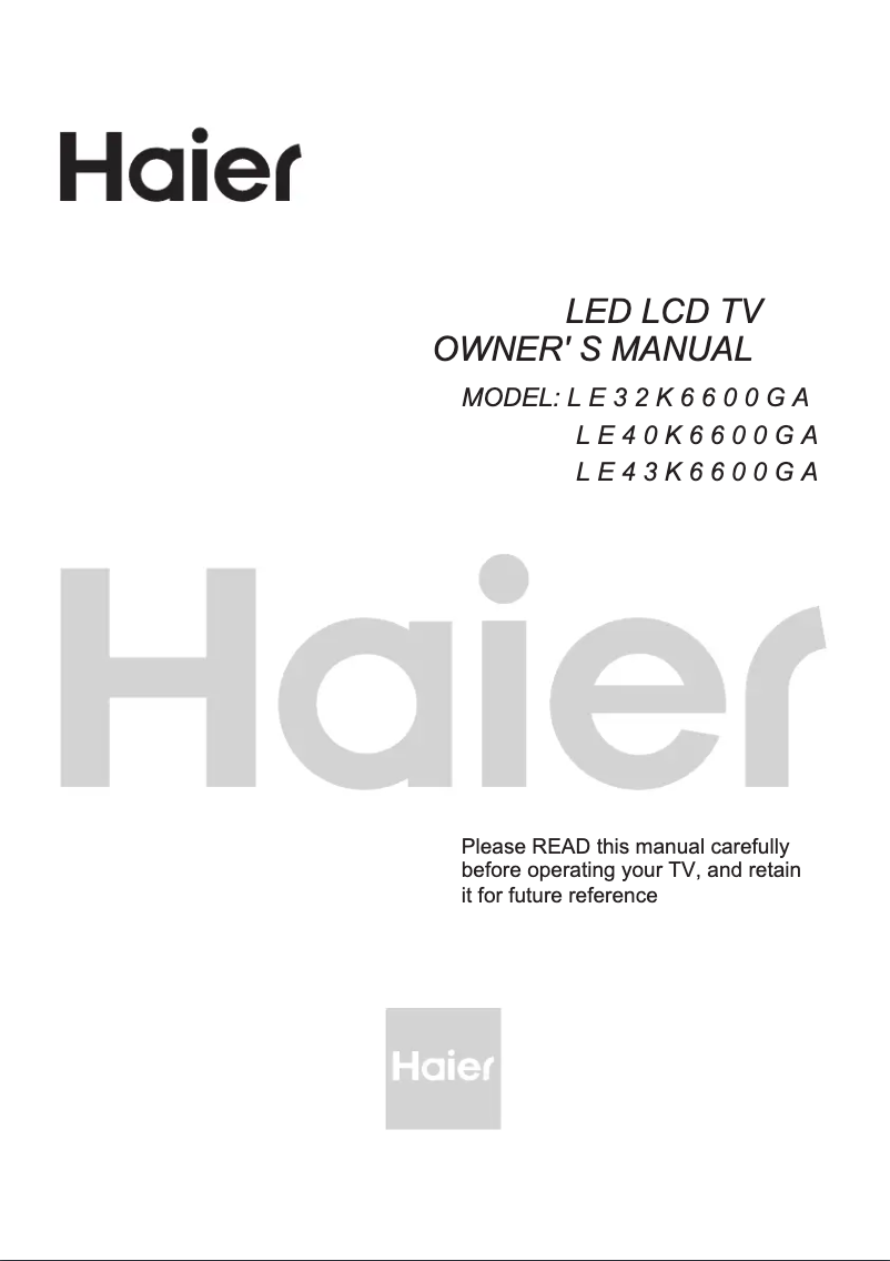 Page 1 de la notice Manuel utilisateur Haier LE40K6600GA