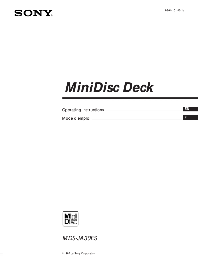 Page 1 de la notice Manuel utilisateur Sony MDS-JA30ES