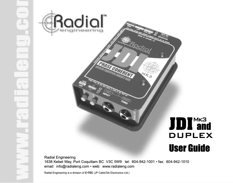 Page 1 de la notice Manuel utilisateur Radial Engineering JDI