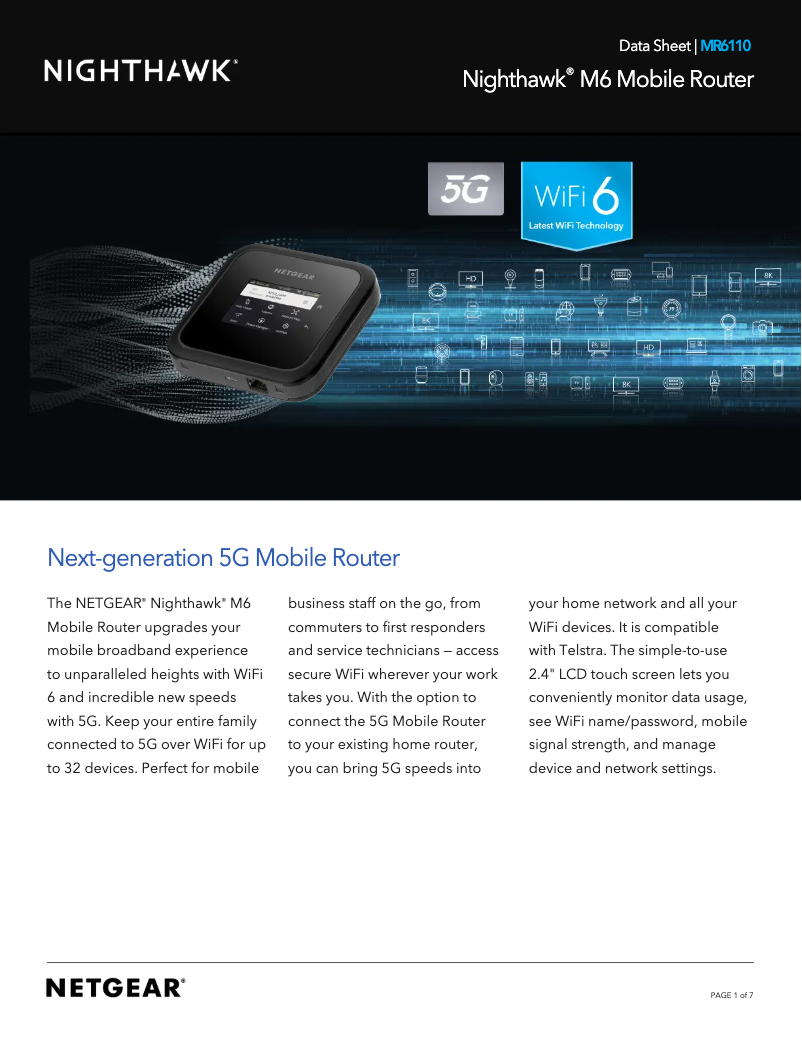 Image de la première page du manuel de l'appareil Nighthawk M6 MR6110