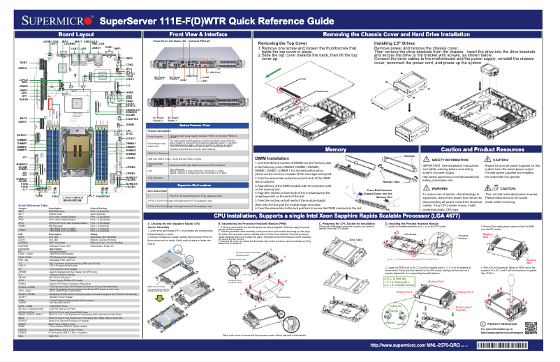 Page 1 de la notice Guide de démarrage rapide Supermicro SuperServer SYS-111E-FDWTR