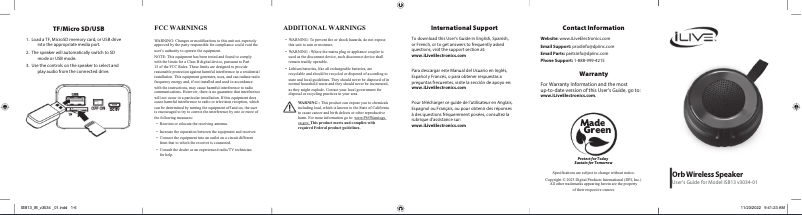 Page n°1 - Manuel utilisateur iLive ISB13