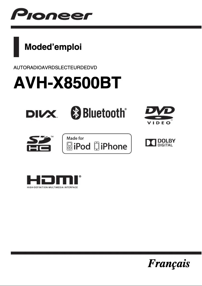 Image de la première page du manuel de l'appareil AVH-X8500BT