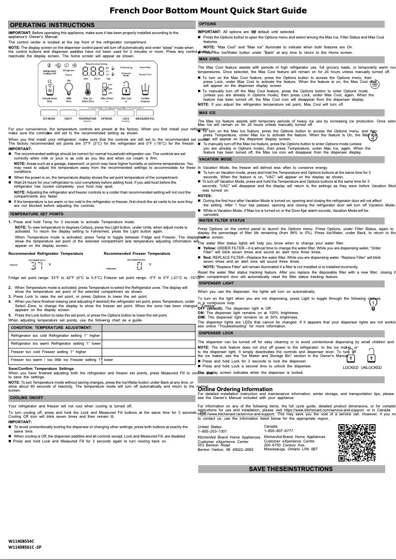 Page 1 de la notice Guide de démarrage rapide KitchenAid KRFF507HPS