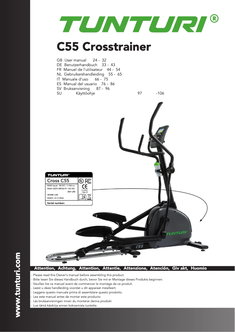 Page 1 de la notice Manuel utilisateur Tunturi Performance C55