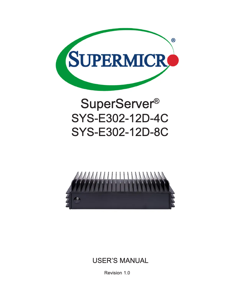 Page 1 de la notice Manuel utilisateur Supermicro SuperServer SYS-E302-12D-4C