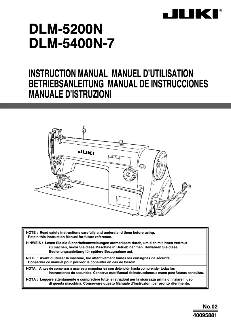Page n°1 - Manuel utilisateur Juki DLM-5200N