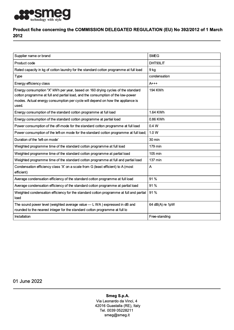 Page 1 de la notice Brochure Smeg DHT93LIT