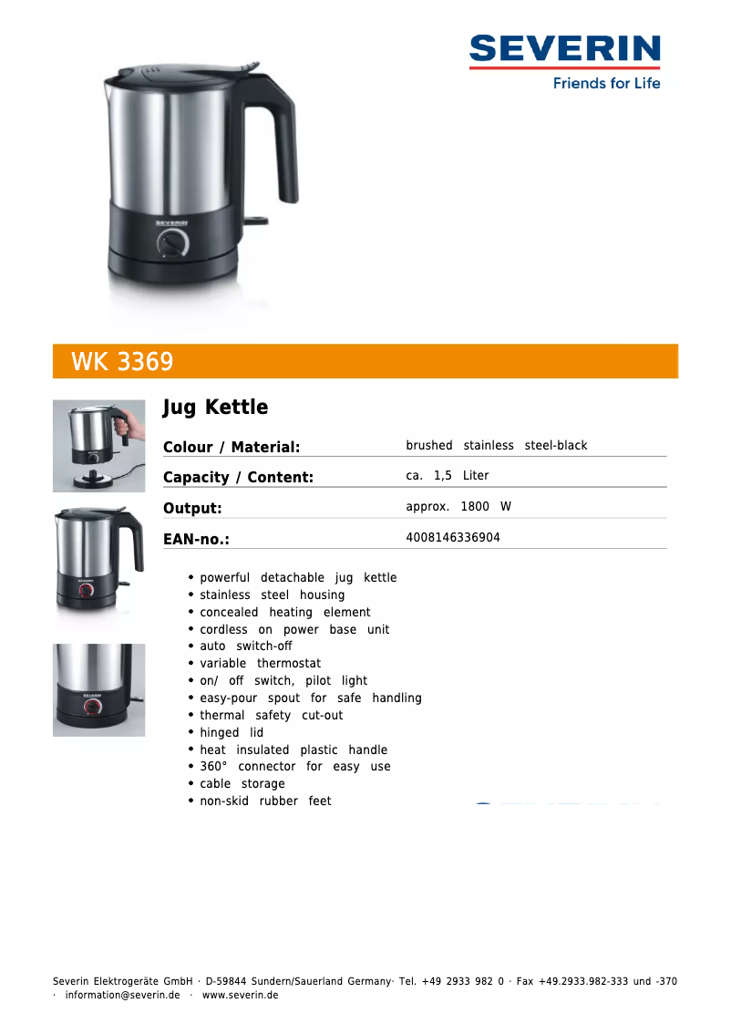Page n°1 - Fiche technique Severin WK 3369