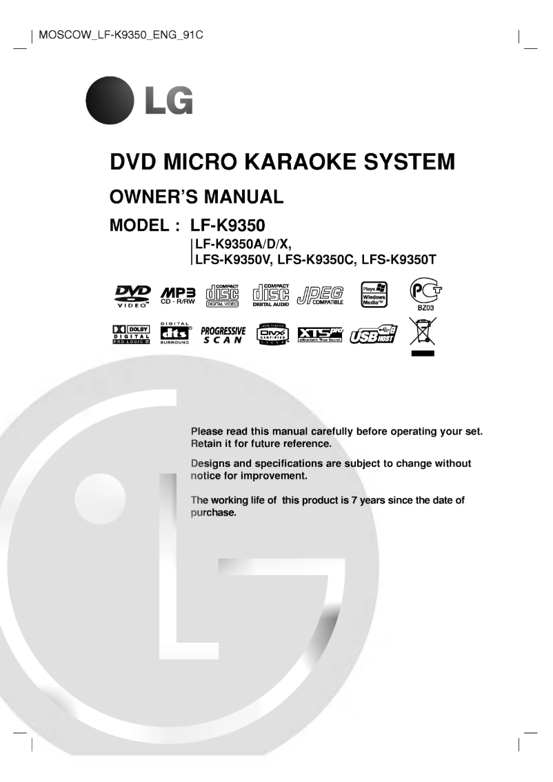 Page 1 de la notice Manuel utilisateur LG LF-K9350X