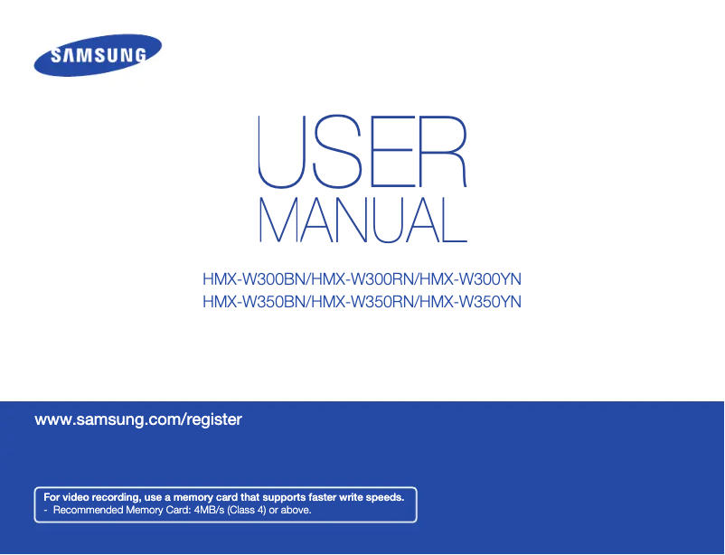 Page 1 de la notice Manuel utilisateur Samsung HMX-W300RN